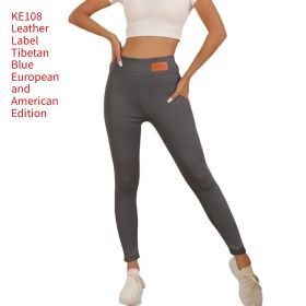 Cashmere Winter Wear High Waist Leggings For Women (Option: KE108 Leather Tag Navy Blue-L)