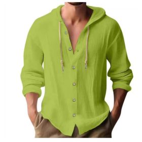 Cotton And Linen Shirt Hooded Sweater Button Long Sleeve (Option: Fruit Green-M)
