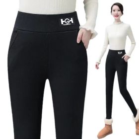 Plus Size Fleece-lined Thicker Cashmere Leggings (Option: E125 Black GH Label-M)
