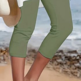 Summer Women's Plain Casual Leggings (Option: Green-L)
