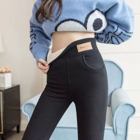 Plus Size Fleece-lined Thicker Cashmere Leggings (Option: E112 Black Leather Tag-M)