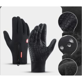 Winter Gloves Touch Screen Riding Motorcycle Sliding Waterproof Sports Gloves With Fleece (Option: Black-M)
