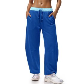 Fisoew Womens Wide Leg Sweatpants Baggy Drawstring Elastic Waisted Travel Track Pants Color Block Joggers With Pockets (Option: Blue-XXL)
