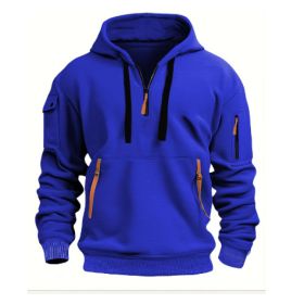 Dropped Shoulder Hooded Sweatshirt Men's Women's Plus Size Loose Pullover Fashion Sweatshirt (Option: Blue-S-1pcs)