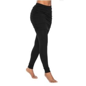 Pack hip side pleated skirt fake two leggings skirt (Option: Black-3XL)