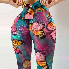 Hip-Lifting Sweatpants Leggings Women's Yoga Pants Stretch Fitness Pants (Option: XXL-Color butterfly)