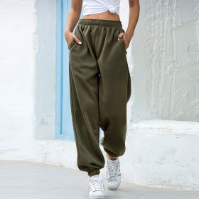 High waist casual track pants (Option: Green-S)