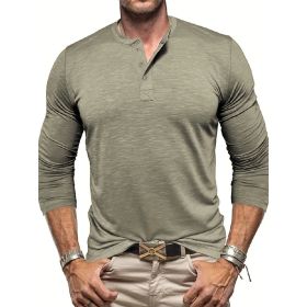 Men's Long-sleeved Henry Collar T-shirt (Option: Matcha color-XXL)