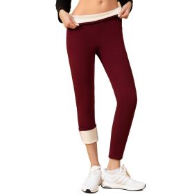 Plus Size Fleece-lined Thicker Cashmere Leggings (Option: E112 Wine Red Leather Tag-XL)