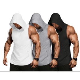 Solid Color Hooded Sleeveless Sports Fitness Europe And The United States Men Loose Vest Top (Option: 3color set-S)