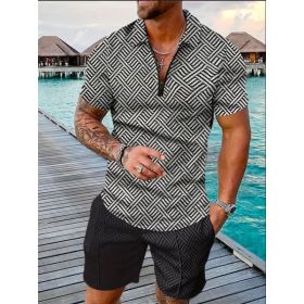 Polo Shirt Sports Short Sleeve Shorts Suit For Men (Option: Black and white2-3XL)