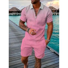 Polo Shirt Sports Short Sleeve Shorts Suit For Men (Option: Light pink-M)