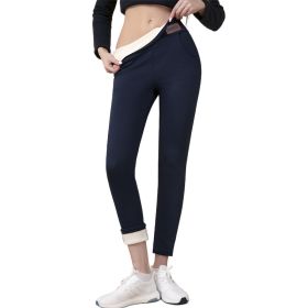 Plus Size Fleece-lined Thicker Cashmere Leggings (Option: E112 Navy Blue Leather Tag-S)