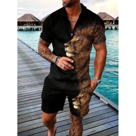 Polo Shirt Sports Short Sleeve Shorts Suit For Men (Option: Black lion-L)