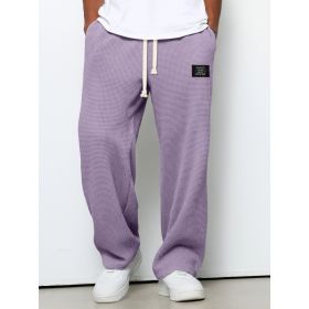 Waffle Straight Pants Fashion Brand Loose Loose  Drawstring Pockets Trousers Casual Men's Clothing (Option: Purple-S)
