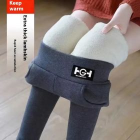 Plus Size Fleece-lined Thicker Cashmere Leggings (Option: E125 Dark Gray GH Standard-S)