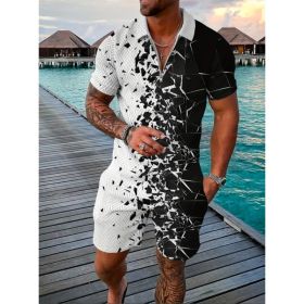 Polo Shirt Sports Short Sleeve Shorts Suit For Men (Option: Gradient black-3XL)