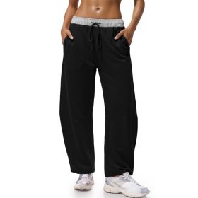 Fisoew Womens Wide Leg Sweatpants Baggy Drawstring Elastic Waisted Travel Track Pants Color Block Joggers With Pockets (Option: Black-M)