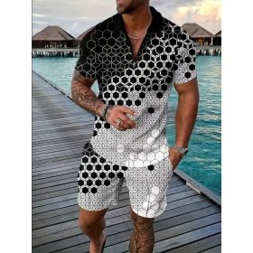 Polo Shirt Sports Short Sleeve Shorts Suit For Men (Option: Black and white gradient-S)
