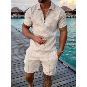 Polo Shirt Sports Short Sleeve Shorts Suit For Men (Option: Apricot-3XL)