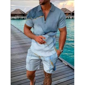 Polo Shirt Sports Short Sleeve Shorts Suit For Men (Option: Mixed blue-3XL)