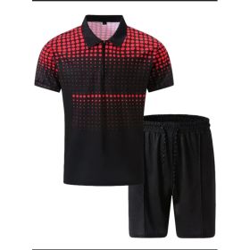 Polo Shirt Sports Short Sleeve Shorts Suit For Men (Option: Black red-3XL)