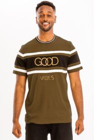 Good Vibes 3D Design Print Gold Foil (Color: OLIVE, size: S)