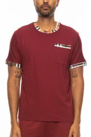 Checkered Short Sleeve Tee (Color: BURGUNDY, size: S)