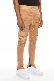 Heathered Cotton Blend Joggers (Color: KHAKI, size: S)