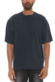 River Garment Wash Drop Shoulder Tee (Color: Black, size: 2XL)