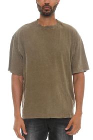 River Garment Wash Drop Shoulder Tee (Color: OLIVE, size: S)