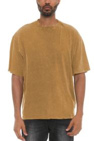 River Garment Wash Drop Shoulder Tee (Color: Yellow, size: L)