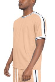 Striped Tape Short Sleeve T-shirt (Color: SAND, size: 2XL)