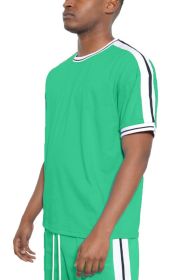 Striped Tape Short Sleeve T-shirt (Color: JADE, size: XL)
