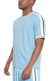 Striped Tape Short Sleeve T-shirt (Color: LIGHT BLUE, size: S)