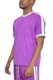 Striped Tape Short Sleeve T-shirt (Color: Purple, size: S)