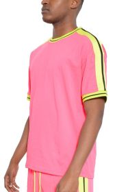 Striped Tape Short Sleeve T-shirt (Color: Pink, size: S)