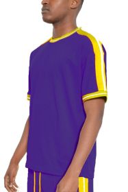 Striped Tape Short Sleeve T-shirt (Color: DARK PURPLE, size: L)