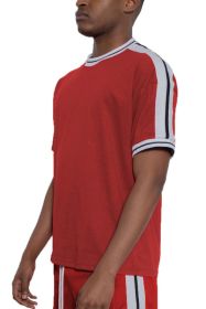 Striped Tape Short Sleeve T-shirt (Color: Red, size: 2XL)