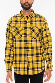 LONG SLEEVE FLANNEL FULL PLAID CHECKERED SHIRT (Color: YELLOW BLACK, size: XL)