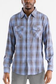 LONG SLEEVE FLANNEL FULL PLAID CHECKERED SHIRT (Color: SKY GREY, size: L)