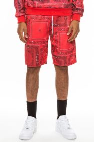 Weiv Mens Paisley Bandana Print Shorts (Color: Red, size: L)
