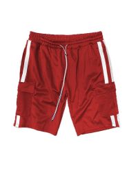 Two Stripe Cargo Pouch Shorts (Color: RED WHITE, size: XL)