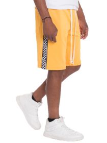 Weiv Mens Checkered Stripe Track Shorts (Color: Yellow, size: XL)