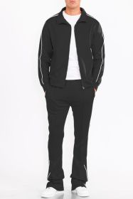 Mens Side Pipe Track Jacket (Color: Black, size: XL)