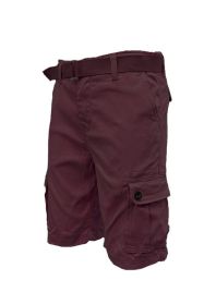Weiv Mens Belted Cargo Shorts Pockets and Belt (Color: BURGUNDY, size: 38)