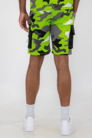 Weiv Mens Full Camo Sweat Shorts (Color: LIME, size: 3XL)