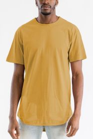 Extended Scallop Round Neck Tshirt (Color: MUSTARD, size: XL)