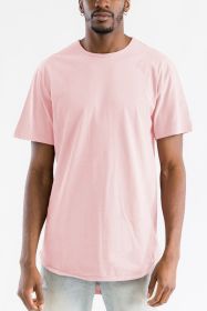 Extended Scallop Round Neck Tshirt (Color: PEACH, size: 2XL)