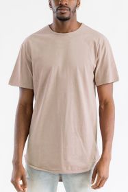 Extended Scallop Round Neck Tshirt (Color: Oatmeal, size: S)